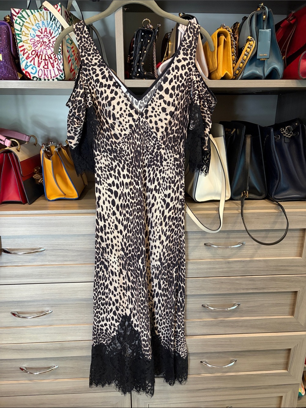 McQ by Alexander McQueen Leopard Print Maxi Dress in Black and Tan